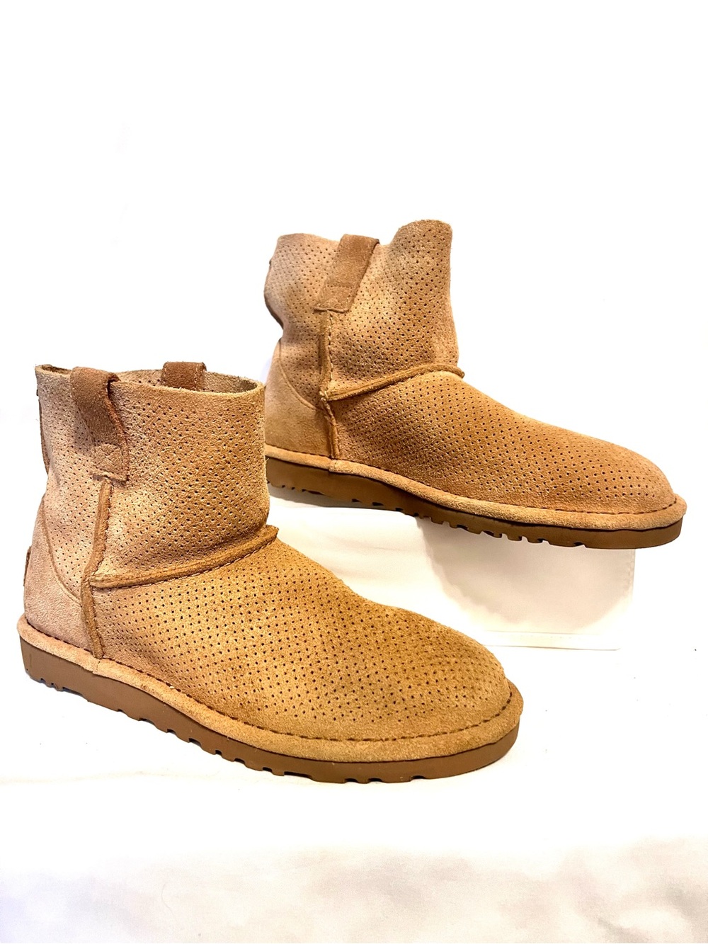 UGG Perforated Chestnut Suede Shearling-Lined Ankle Boots